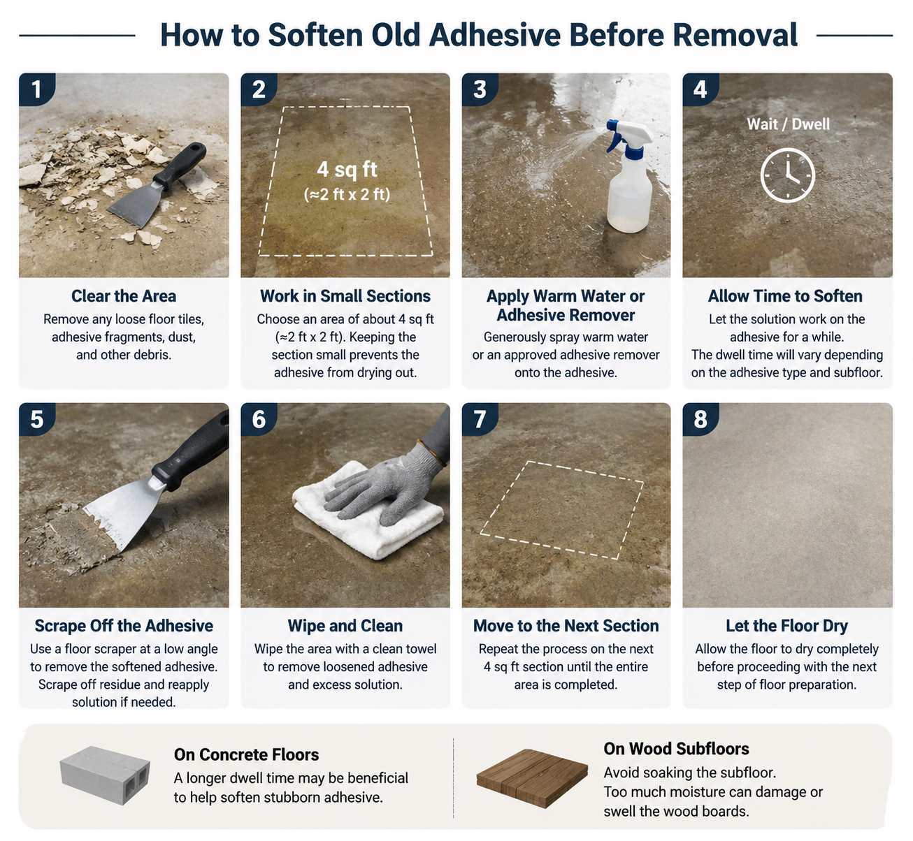 How should the old adhesive be softened