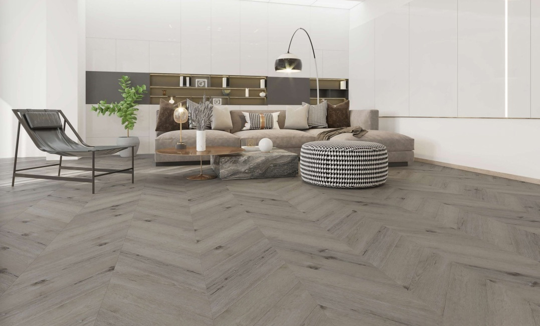 LVT flooring plank with wood-look finish for commercial office interiors